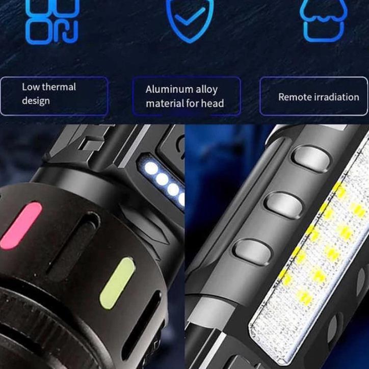 Senter Led Zoom Super Terang Jarak Jauh + Lampu Samping / Senter Led