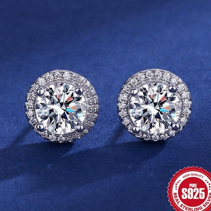 Agiao Anting Pejantan Berlian Penuh Moissanite Bulat Korea 1 Karat Untuk Pria Dan Wanita