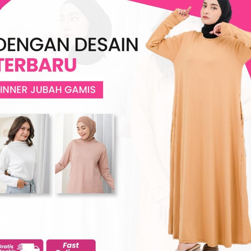 Inner Manset Dalaman Wanita Jersey Premium Lengan Panjang Model Payung Untuk Gamis Jubah Polos Leher