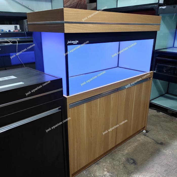 aquarium custom kabinet 100x50x50 10mm set meja kabinet walnut cedar