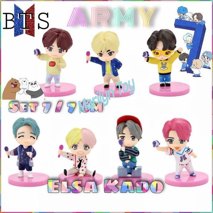 Bts Set Figure Rainbow Ver Bangtan Boys Kpop Miniatur Pajangan Mobil