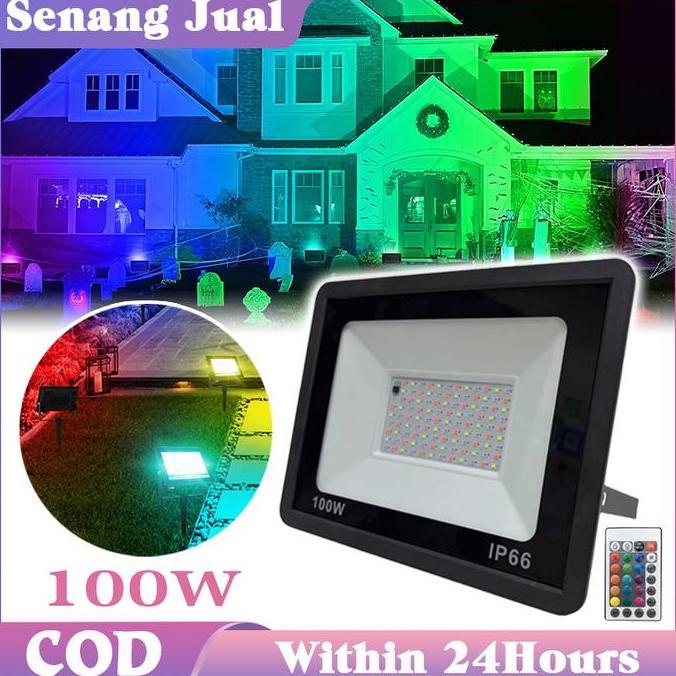 CRAINI Outdoor Taman Rgb Slim Warna Warni / Lampu Sorot Rgb Warna Warni Led 100w
