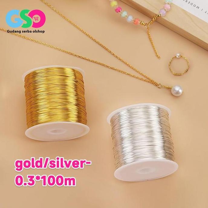 PYLANTUS Gulungan Kawat Tembaga 100m Warna Emas Silver-Tali Kawat Tembaga Ukuran 0.3mm-Wire Perhiasa