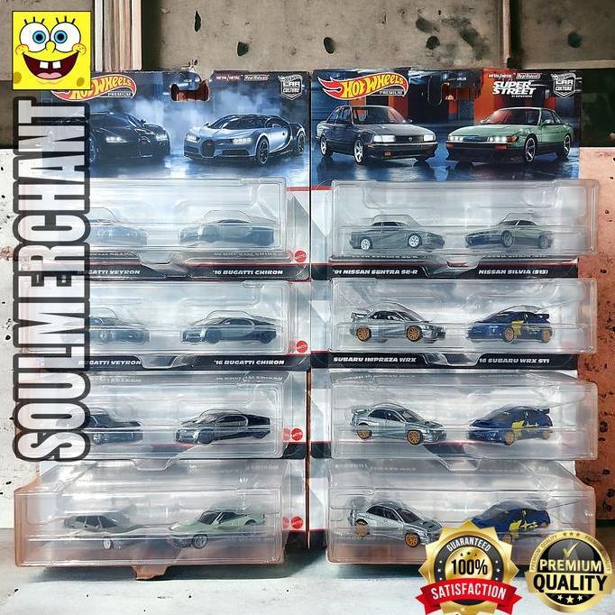 Hot Wheels Premium Twin Pack Lot K 2024 Dus Segel SNI 8 pcs Bugatti Nissan Subaru