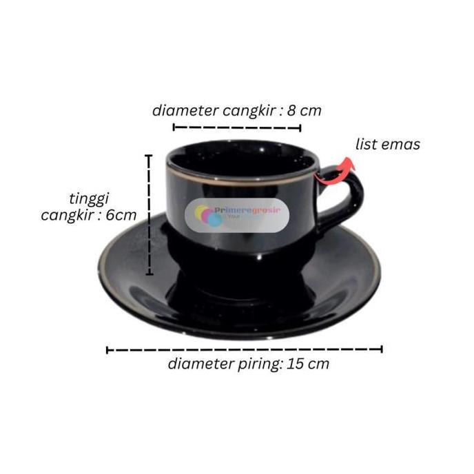 Cangkir Kopi 1 Set Keramik Black List Emas / Gelas Set Cangkir dan Tat