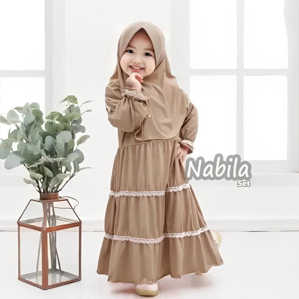 PREMIUM GAMIS ANAK PEREMPUAN NABILA KIDS SET HIJAB USIA 1-6 TAHUN KEKINIAN