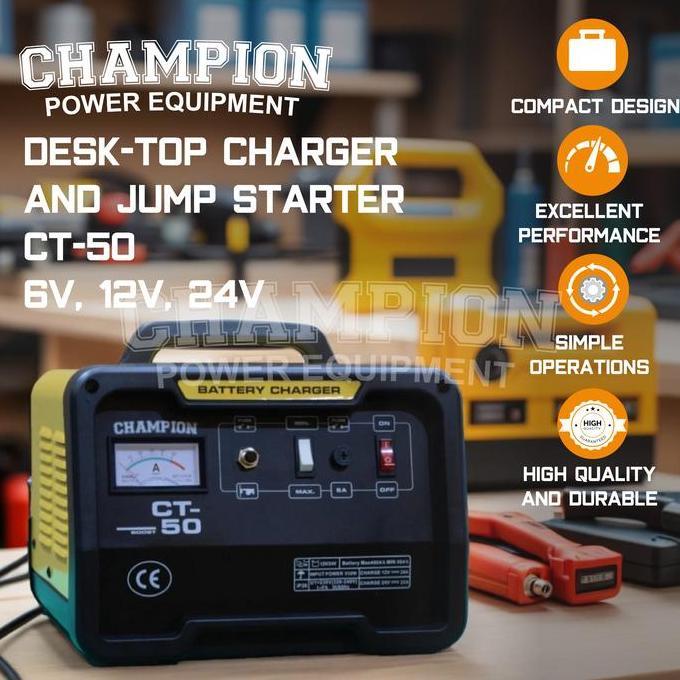 Charger Aki Mobil Motor 50 Ampere 12 - 24V Champion CT50 USA Technology / Battery Charger Aki