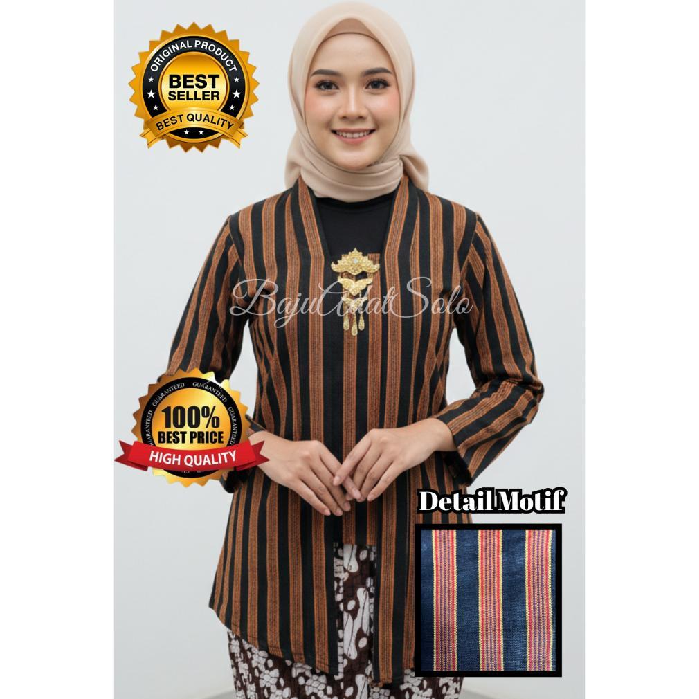 Gratis Ongkir Kebaya Lurik Kutubaru Lengan Panjang Wanita Dewasa/Baju Adat Jawa Lurik