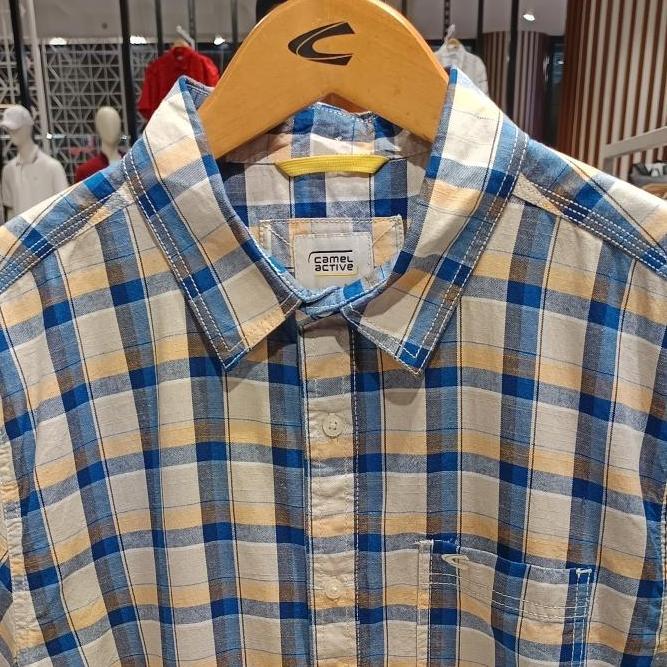 Camel Active Kemeja Pria Casual Kotak-kotak Orinal bahan Katun 1