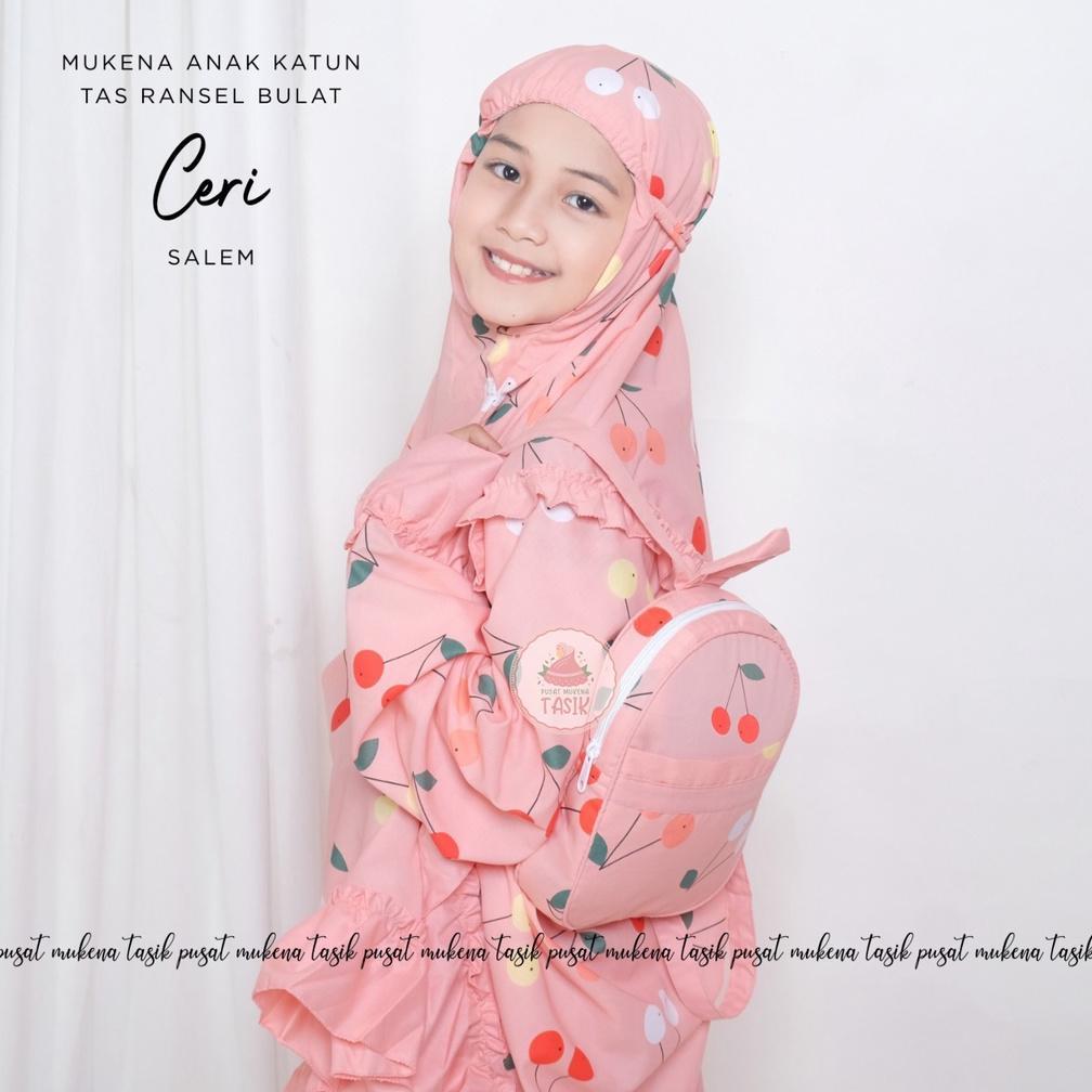 ORIGINAL PUSAT MUKENA TASIK - MUKENA ANAK KATUN TAS BULAT MOTIF CERI