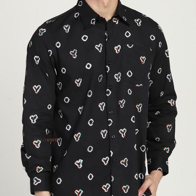 Kemeja Batik Pria DAMAR Kemeja Formal Batik Jumputan Lengan Panjang Sekouwit - Black