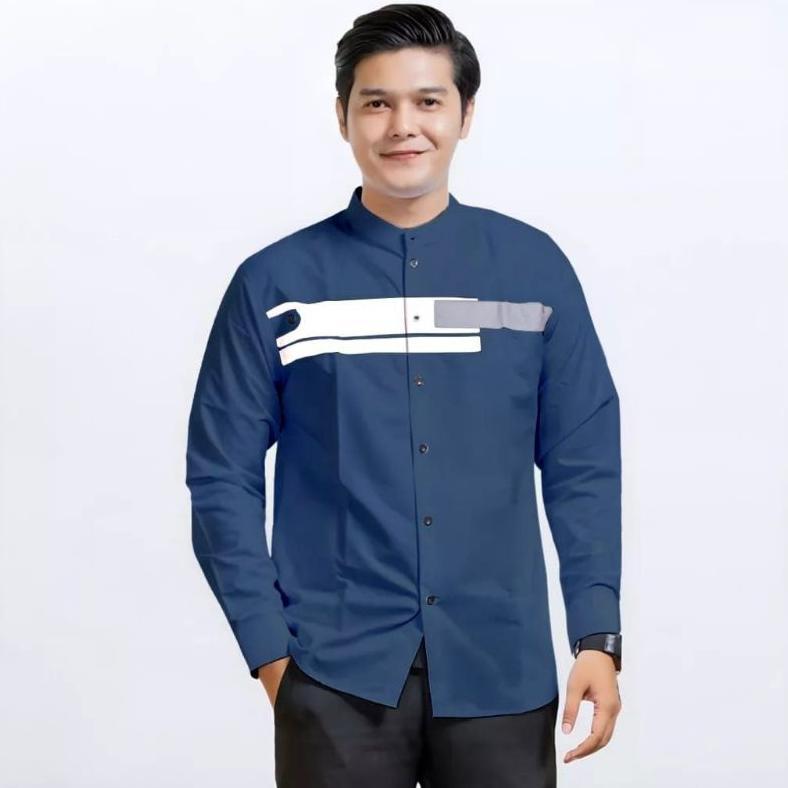NEW Baju Koko Pria Hadroh Kombinasi Motif Yordan Lengan Panjang Warna Putih M L XL XXL