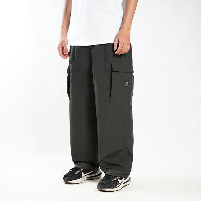 Gg - Ender - Nilon Loose Fit Hijau Wide Leg Pants Gombrong Cowok Celana Baggy Oversize Skena Pria