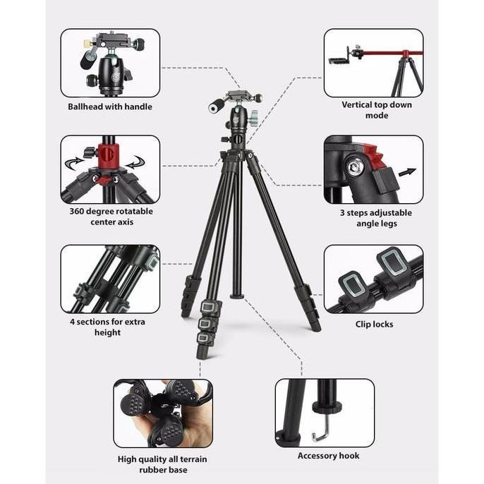 Tripod HP KAMERA Horizontal Flat Lay Over TOP HEAD QZSD BEIKE BK-202F