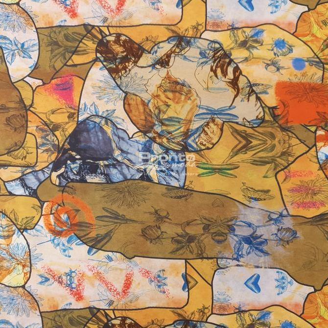 Silky Stretch Mustard Puzzle Pattern (Alta Moda)*