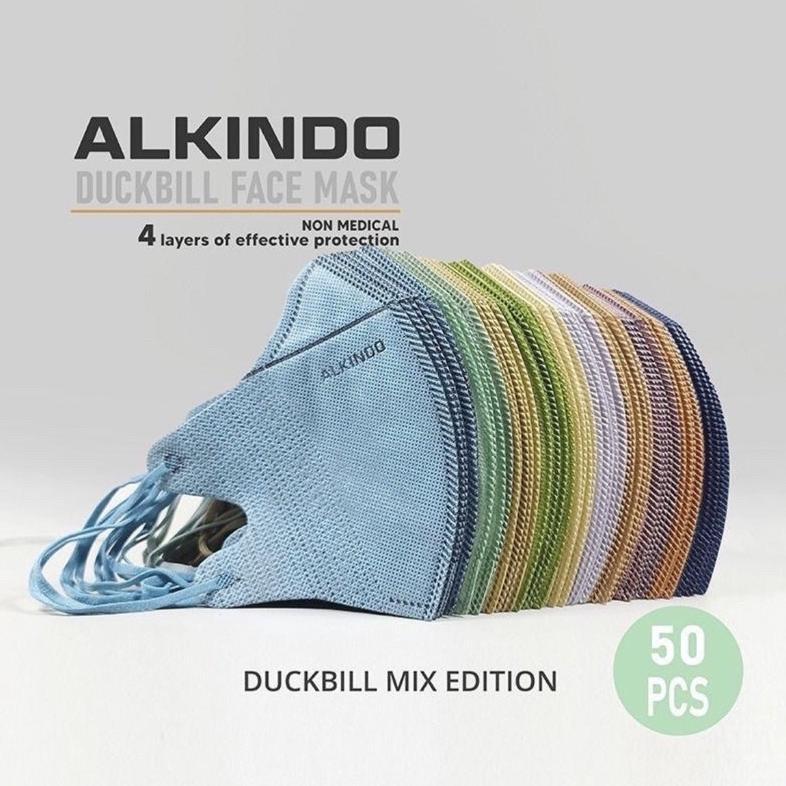 MASKER DUCKBILL GARIS ALKINDO 4PLY MIX WARNA WARNI WARNA TALI SENADA (50pcs)