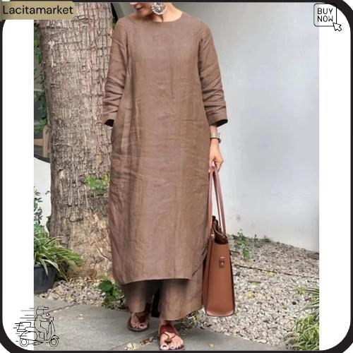 Tunika Oneset Katun Rami Baju Tunik+Celana Hw Daily Set Santai Stelan Remaja Viral Korean Stlye Cod 