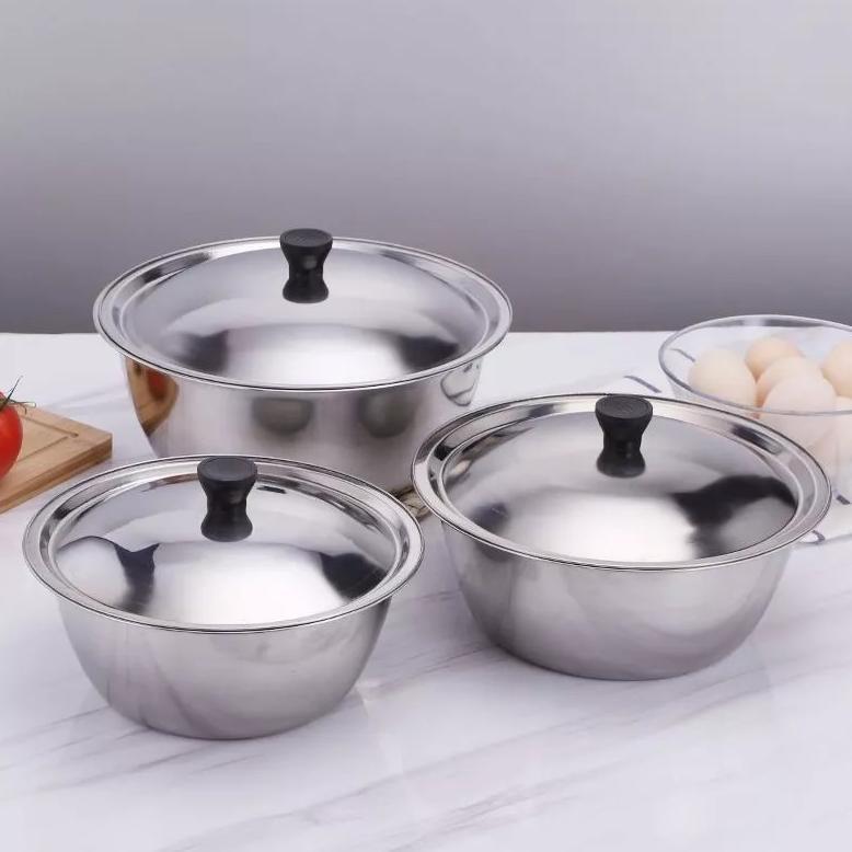 Mangkok Baskom Wadah Kobokan Stainless Dengan Tutup Waskom Enamel Bunga Tahan Karat Baskom Tutup