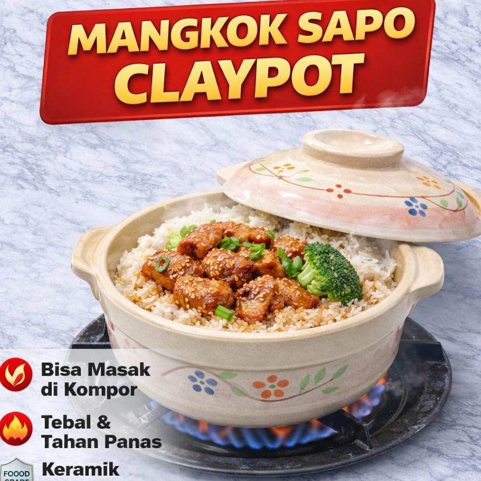Mangkok Sapo Claypot Tebal Tahan Panas Tutup Keramik | Casserole Rice Bowl | Mangkok Tanah Liat