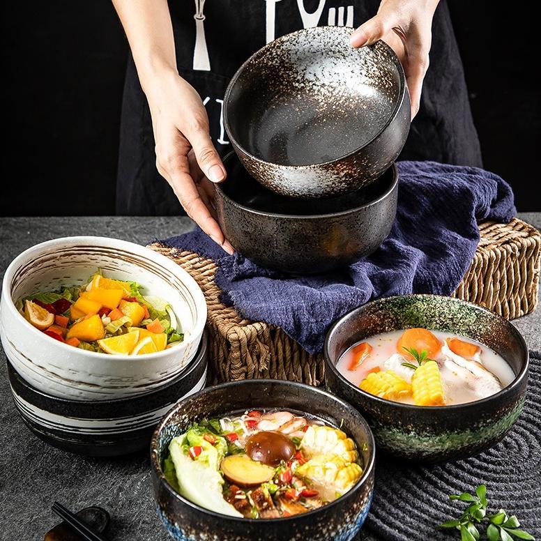 Ashome Mangkuk Keramik Sop Atau Udon Motif Galaxy Stone Collection Tahan Panas Dan Microwaveable / M
