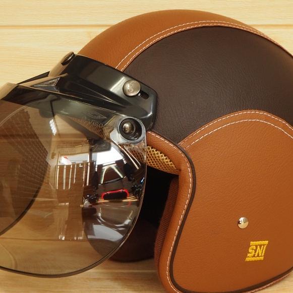 Bogo Helm Boggo Classic Glossy Sni Dewasa Pria Dan Wanita Helmet Retro Klasik Leather Sintetis Kaca 