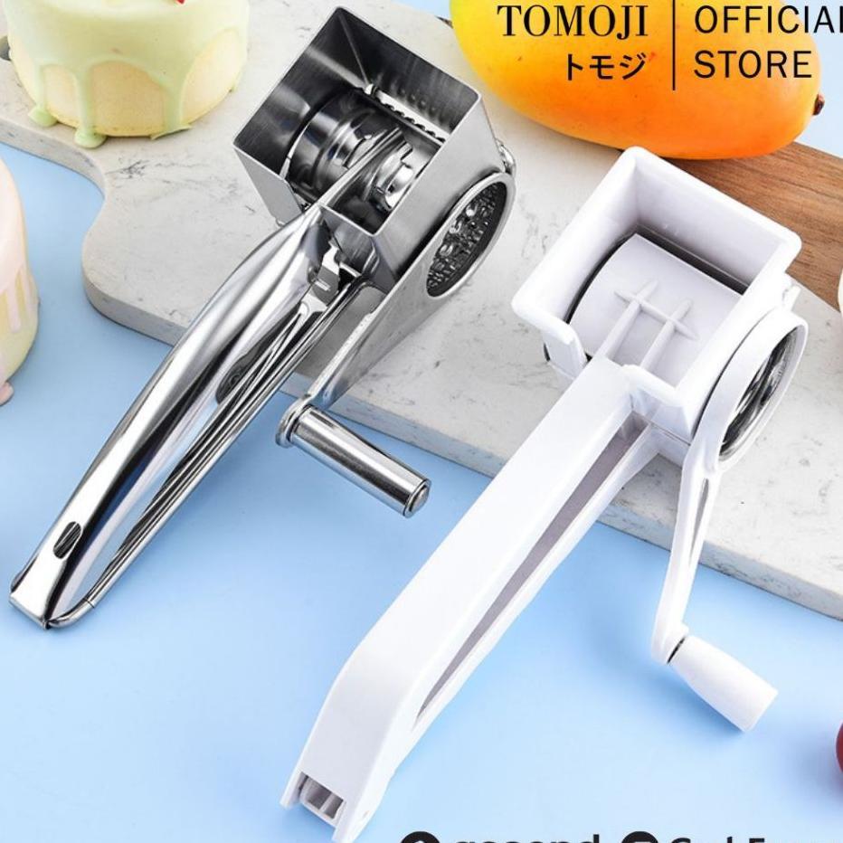 Tomoji Cheese Grater Handheld Grinder - Parutan Keju Manual Putar Stainless Steel Dan Plastik Alat P
