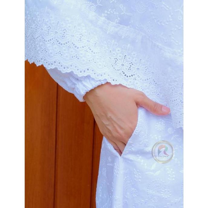 Gamis Putih Ihrom Bahan Katun Jepang Saliema Set Perlengkapan Umroh Wanita