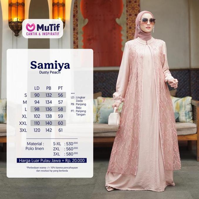 MUTIF  Gamis Wanita Dewasa Samiya Dusty Peach Set Outer Brukat Dress Panjang Busui Wudhu Friendly
