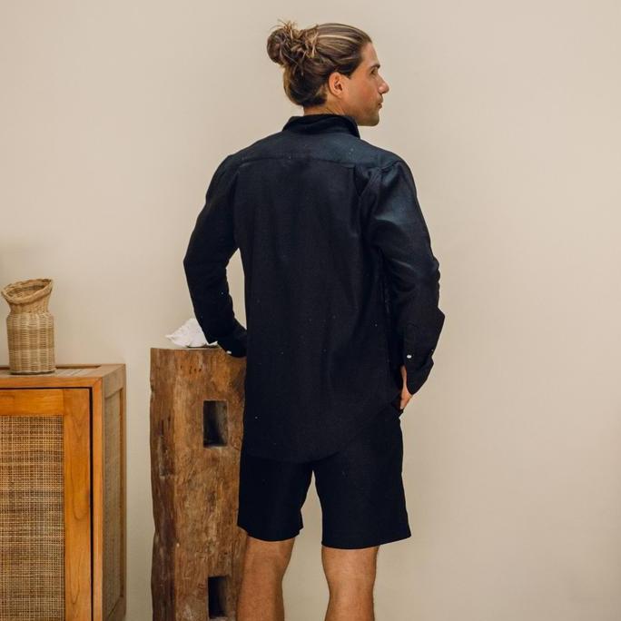 REMEDY | Midnight Setelan Kemeja Celana Linen Set Pria Hitam | Linen Set Men Black TS