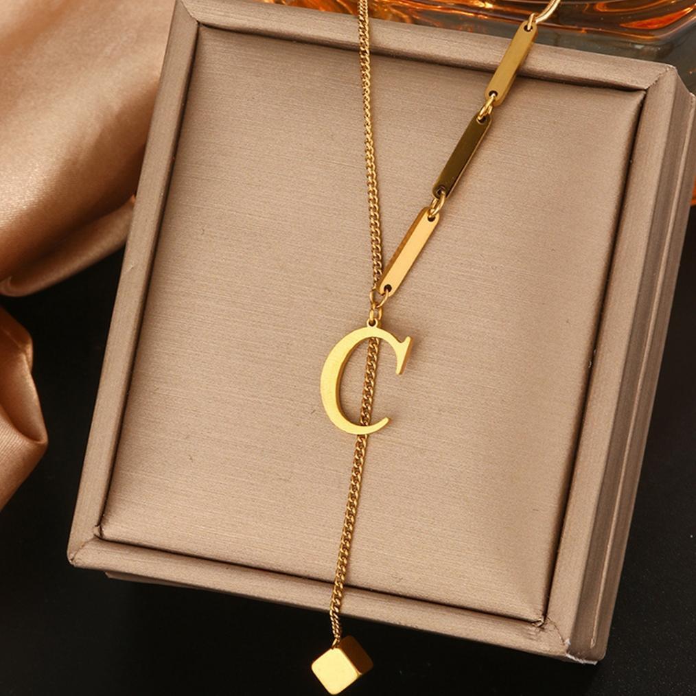 Sederhana Kalung Huruf Lapis Emas Titanium Wanita Anti Karat, Huruf A-Z Fashion Populer Accesories X