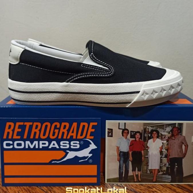 Sepatu Compass Retrograde Low Slip On Black White Size 35-39, 40-44