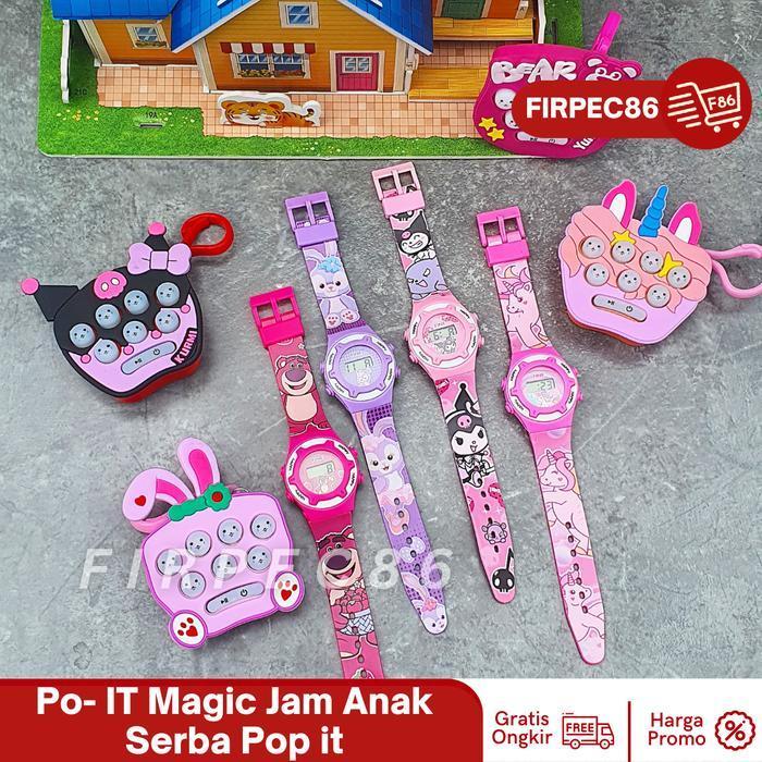 Jam Tangan Anak-Anak Fashion Karakter SANRIO Digital tali Karet- FREE MAINAN PO P IT- Jam Tangan Ana