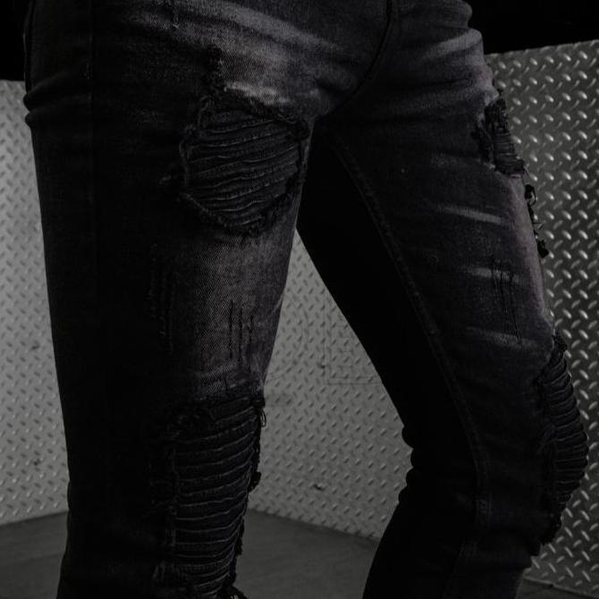 LOD.DENIM - Celana Panjang Jeans Biker Denim Skinnyfit - BLACK TRIUM