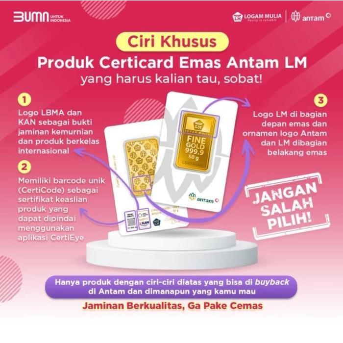 0,5 Gr (Gram) Goldbar/Logam Mulia/Lm/Emas Batangan Antam Bersertifikat Lbma Original Dan Terpercaya