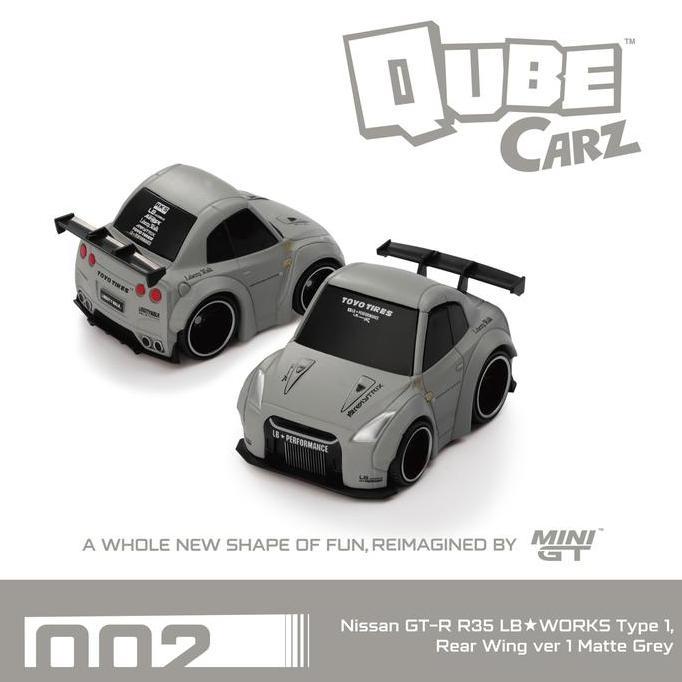 MINI GT QubeCarz 002 Nissan GT-R R35 LBWORKS Type 1, Rear Wing ver 1 Matte Grey