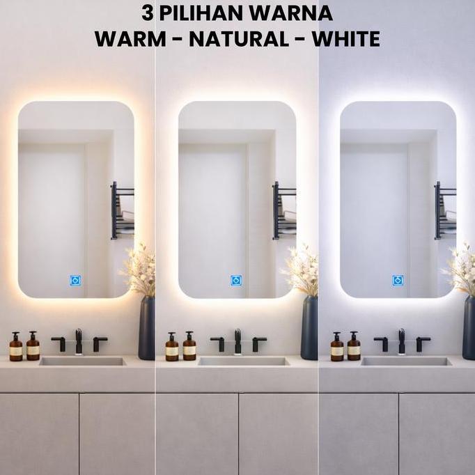 Cermin Kamar Mandi Model Kotak - Led Touchscreen