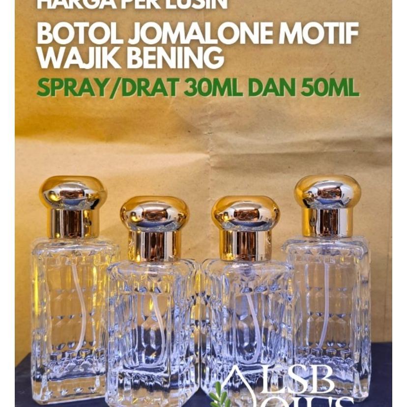 1 Lusin Botol Jomalone Wajik Clear Bening 30Ml 50Ml Spray Drat Tutup - Botol Parfum Jomalone Wajik C