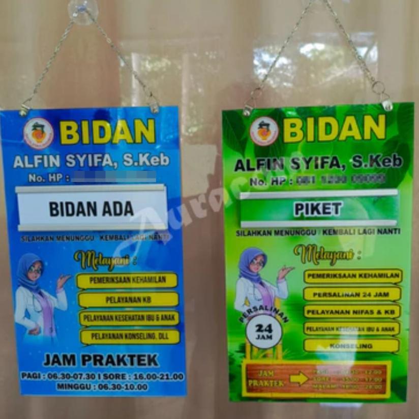 Papan Bidan Akrilik, Papan Nama Bidan Akrilik, Custom Papan Akrilik Free Desain