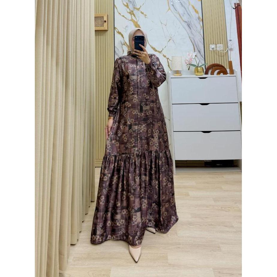 Chandra - Dress Silk Premium model rempel bawah Gamis Muslim Syari Wanita  Dewasa Remaja Motif Terba