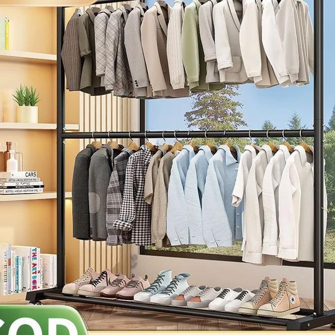 Sus 304 Rak Gantungan Baju 2 Susun/Gantungan Baju Berdiri Rak Baju Gantung
