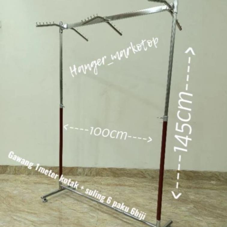 Gawang Gantungan Baju Gawang Baju 1 Meter Kotak + Suling( 6 Paku Besi 6Biji)