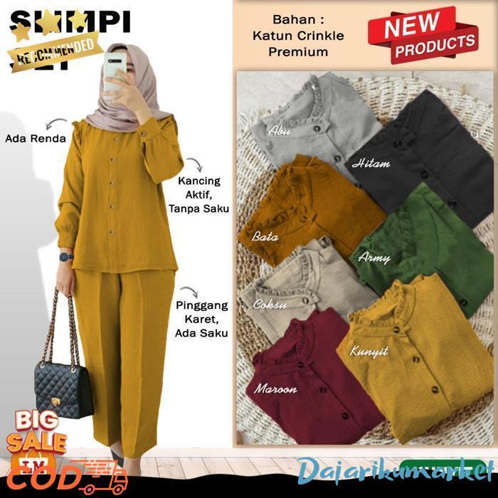 Setelan Baju Celana Wanita Muslim Slimpi Set Katun Crinkle All Size Xl-Xxl / 29288