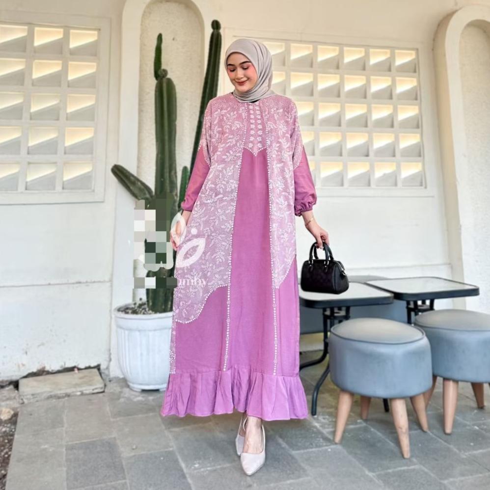 TERLARIS Anggun Dress Rayon Busui Lengan Panjang Homedress Jumbo Daster Batik Bawah Rempel adem Teba