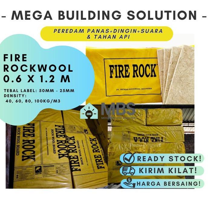 Rockwool Insulasi FIREROCK - 25mm, Berbagai Density, 12 Lembar/Ball