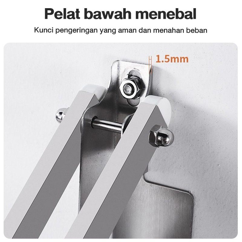 Jemuran Dinding 5 Tiang X 200Cm Jemuran Baju Dinding Jemuran Lipat Dinding Stainless Steel