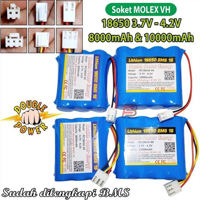 Baterai Lithium 18650 3.7V Maxs 4.2V 10000Mah, Batre Speaker,Batre Edc Soket Molex Vh 2 Pin & 3 Pin