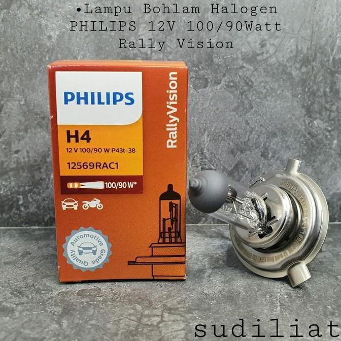 BOHLAM PHILIPS LAMPU HEADLAMP MOBIL 12V H4 100/90W RALLY VISION