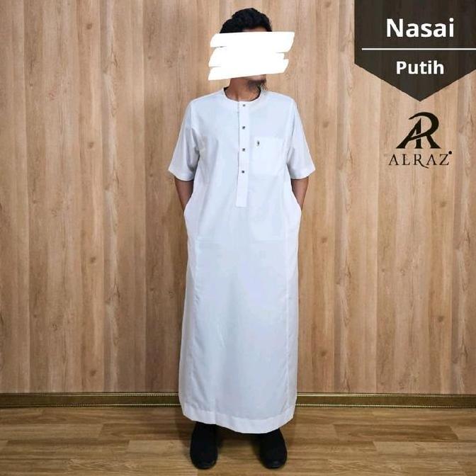 Best Seller | Jubah Al Raz Premium Pria "An Nasa'i" Lengan Pendek Kerah Oblong | Gamis  Muslim Dewas