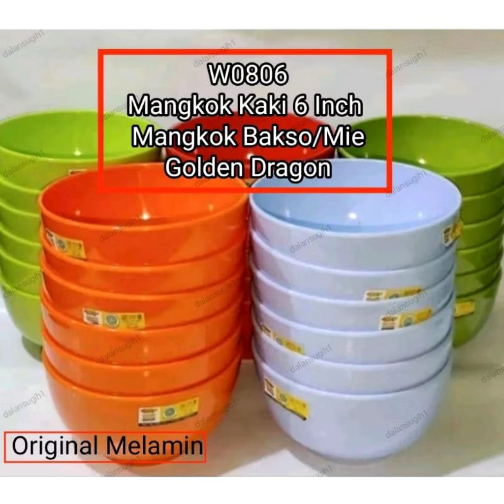 Original Melamin Mangkok Kaki 6inc W0806 - Mangkok Bakso Mie Ayam Golden Dragon
