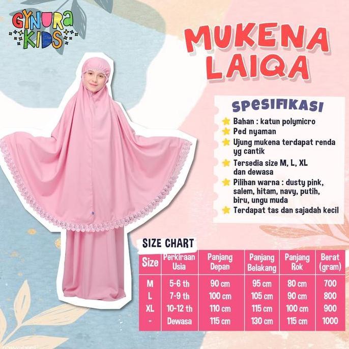 Mukena Laiqa Anak dan Dewasa by Gynura Kids Bahan Katun Polymicro DS